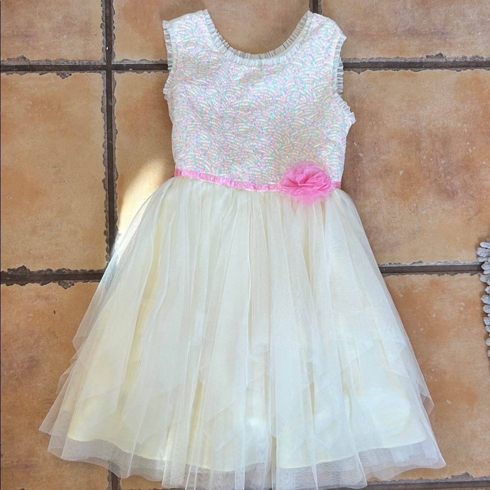 Jona Michelle Cream and Pink Kids Dress